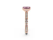 Fancy Pink Emerald Cut Diamond Solitaire Ring Set in Rose gold with Slim Pavé Band and Prong Setting