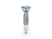 Fancy Blue Oval Cut Diamond Solitaire Ring Set in Platinum with Milgrain Double Row Round Pavé Band