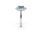 Fancy Blue Emerald Cut Diamond Floral Halo Ring Set in Silver with Round Pavé Band and Prong Setting