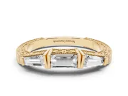 Baguette and Pear-Shaped Lab-Grown Diamond Milgrain Wedding Band | Chevron Sides | Yellow Gold