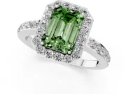 Fancy Green Emerald Cut Diamond Halo Ring Set in Silver with Pavé-Setting Band and Open Prong Center