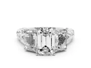 Emerald Cut Diamond Three-Stone Ring Set in White gold with Braided Band