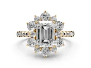 Emerald Cut Star Floral Halo Engagement Ring Setting | Graduated Pavé Band | Yellow Gold