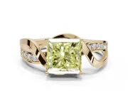 Princess Cut Bypass Solitaire Engagement Ring Setting for a Fancy Yellow Lab-Grown Diamond | Pavé Strands | Yellow Gold