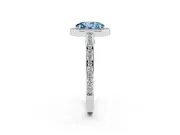 Fancy Blue Oval Cut Diamond Halo Pavé Split Shank Ring Set in White gold with Prong Setting