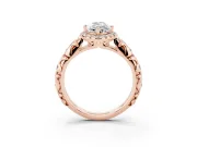 Marquise Filigree Leaf Halo Engagement Ring Setting | Bezel Leaf Accents | Rose Gold