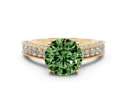 Round Vintage Hidden Halo Engagement Ring Setting for a Fancy Green Lab-Grown Diamond | Milgrain Pave Band | Yellow Gold
