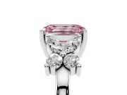 Fancy Pink Emerald Cut Diamond Floral Cluster Ring Set in White gold with Marquise Petals and Prong Setting
