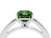 Fancy Green Radiant Cut Diamond Solitaire Ring Set in Silver with Prong Setting and Classic Band