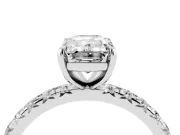 Emerald Cut Diamond Pavé Solitaire Ring Set in White gold with Round Band and Prong Setting