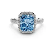 Radiant Cut Accented Halo Engagement Ring Setting for a Fancy Blue Lab-Grown Diamond | White Gold