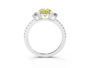 Fancy Yellow Oval Cut Diamond Three-Stone Ring Set in Platinum with Pavé Band and Graduated Sides