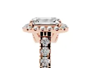 Emerald Cut Halo Engagement Ring Setting | Shared Prong Shoulders | Rose Gold