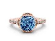 Cushion Cut Floral Pavé Engagement Ring Setting for a Fancy Blue Lab-Grown Diamond | Rose Gold