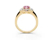 Cushion Cut Cluster Halo Engagement Ring Setting for a Fancy Pink Lab-Grown Diamond | Yellow Gold