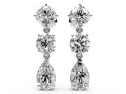 Multi-Shape Lab-Grown Diamond Three Stone Drop Earrings | Cushion Round and Pear | Platinum