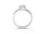 Marquise Cut Diamond Solitaire Vine Band Ring Set in Silver with Round Accents and Prong Setting