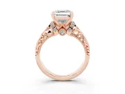 Asscher Cut Diamond Filigree Halo Engagement Ring Set in Rose gold with Prong Setting