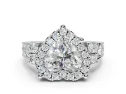 Heart-Shaped Halo Side Cluster Engagement Ring Setting | Graduated Channel Band | White Gold