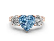 Heart-Shaped Vintage Three Stone Engagement Ring Setting for a Fancy Blue Lab-Grown Diamond | Milgrain Band | Rose Gold