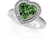 Fancy Green Heart Cut Diamond Halo Ring Set in Silver with Pavé Band and Milgrain-Edged Prongs