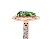 Fancy Green Pear Cut Diamond Halo Ring Set in Rose gold with Bezel Frame and Pavé Band
