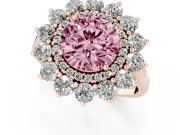 Round Floral Double Halo Engagement Ring Setting for a Fancy Pink Lab-Grown Diamond | Plain Band | Rose Gold