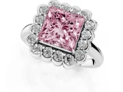 Princess Cut Scalloped Cluster Halo Engagement Ring Setting for a Fancy Pink Lab-Grown Diamond | Plain Band | Platinum