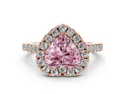 Fancy Pink Heart Cut Diamond Halo Pavé Solitaire Ring Set in Rose gold with Prong-Set Center Stone