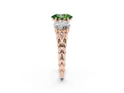 Fancy Green Oval Cut Diamond Three-Stone Ring Set in Rose gold with Braided Band