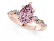 Fancy Pink Pear Cut Diamond Solitaire Vine Band Ring Set in Rose gold with Round Accents and Prong Setting