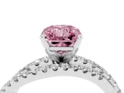 Fancy Pink Radiant Cut Diamond Solitaire Twist Band Ring Set in Silver with Pavé Setting and Prong Head