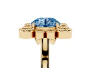 Round Milgrain Cluster Halo Engagement Ring Setting for a Fancy Blue Lab-Grown Diamond | Plain Band | Yellow Gold