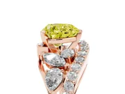 Fancy Yellow Heart Cut Diamond Halo Ring Set in Rose gold with Marquise and Pavé Band in Prong Setting
