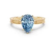 Pear-Shaped Engraved Engagement Ring Setting for a Fancy Blue Lab-Grown Diamond | Yellow Gold