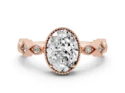 Oval Milgrain Bezel Engagement Ring Setting | Geometric Station Band | Rose Gold