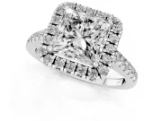 Princess Cut Halo Engagement Ring Setting | Pave Shoulders | Platinum