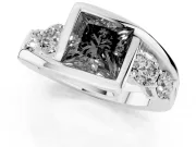 Fancy Black Princess Cut Diamond Bezel Bypass Ring Set in Silver with Round Accents