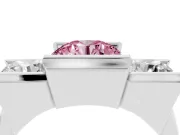 Fancy Pink Round Cut Diamond Three-Stone Channel Set Ring Set in White gold with Smooth Polished Band