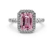 Emerald Cut Halo Engagement Ring Setting for a Fancy Pink Lab-Grown Diamond | Graduated Pavé Band | White Gold