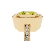 Fancy Yellow Asscher Cut Diamond Halo Ring Set in Yellow gold with Pavé Band and Milgrain-Edged Prongs