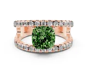 Cushion Cut Wide Open Split Shank Engagement Ring Setting for a Fancy Green Lab-Grown Diamond | Pavé Strands | Rose Gold
