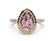 Pear-Shaped Bezel-Rim Halo Engagement Ring Setting for a Fancy Pink Lab-Grown Diamond | Pave Band | Yellow Gold