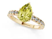 Fancy Yellow Pear Cut Diamond Pavé Band Solitaire Set in Yellow gold with Prong Setting