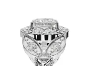 Radiant Cut Vintage Floral Halo Engagement Ring Setting | Engraved Milgrain Band | Sterling Silver