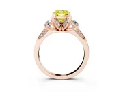 Cushion Cut Hidden Halo Three Stone Engagement Ring Setting for a Fancy Yellow Lab-Grown Diamond | Rose Gold