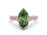 Fancy Green Marquise Cut Diamond Solitaire Pavé Engagement Ring Set in Rose gold with Prong Setting