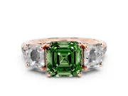 Asscher Cut Three Stone Engagement Ring Setting for a Fancy Green Lab-Grown Diamond | Accented Shoulders | Rose Gold