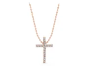 Round Lab-Grown Diamond Pavé Cross Pendant Necklace | Straight Beams | Rose Gold
