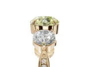 Round Three Stone Engagement Ring Setting for a Fancy Yellow Lab-Grown Diamond | Tapered Pave Band | Yellow Gold